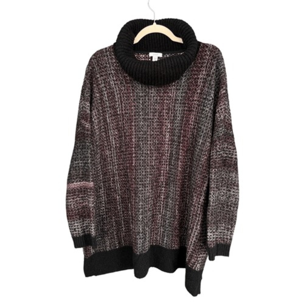 T1 Pure Jill Sweater Cowl‎ Neck Oversized Space Dye Knit Boho Cozy Pullover ML